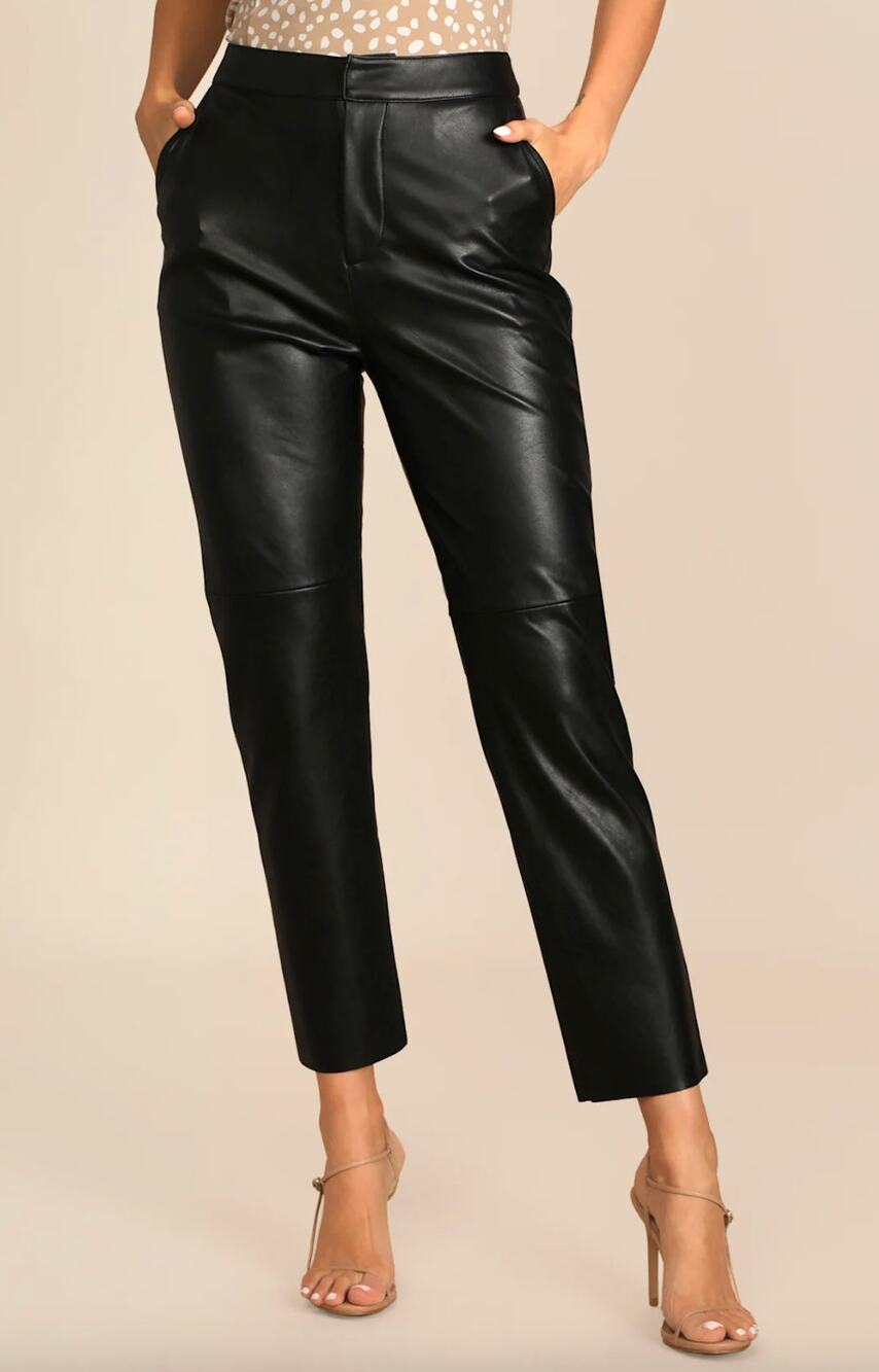 Lulus Open Minded Black Vegan Leather Pants High Waist Tapered Small NWT